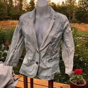 DKNY bleached denim blazer with zippered cuffs L